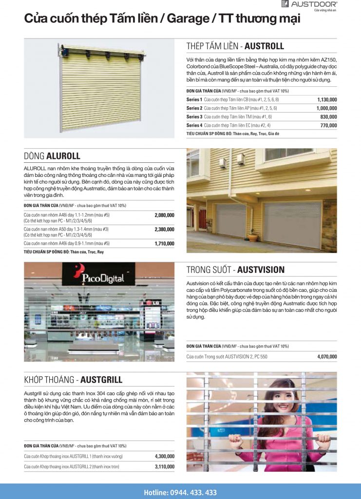 Giá cửa cuốn austdoor tấm liền tại nhà máy cung cấp