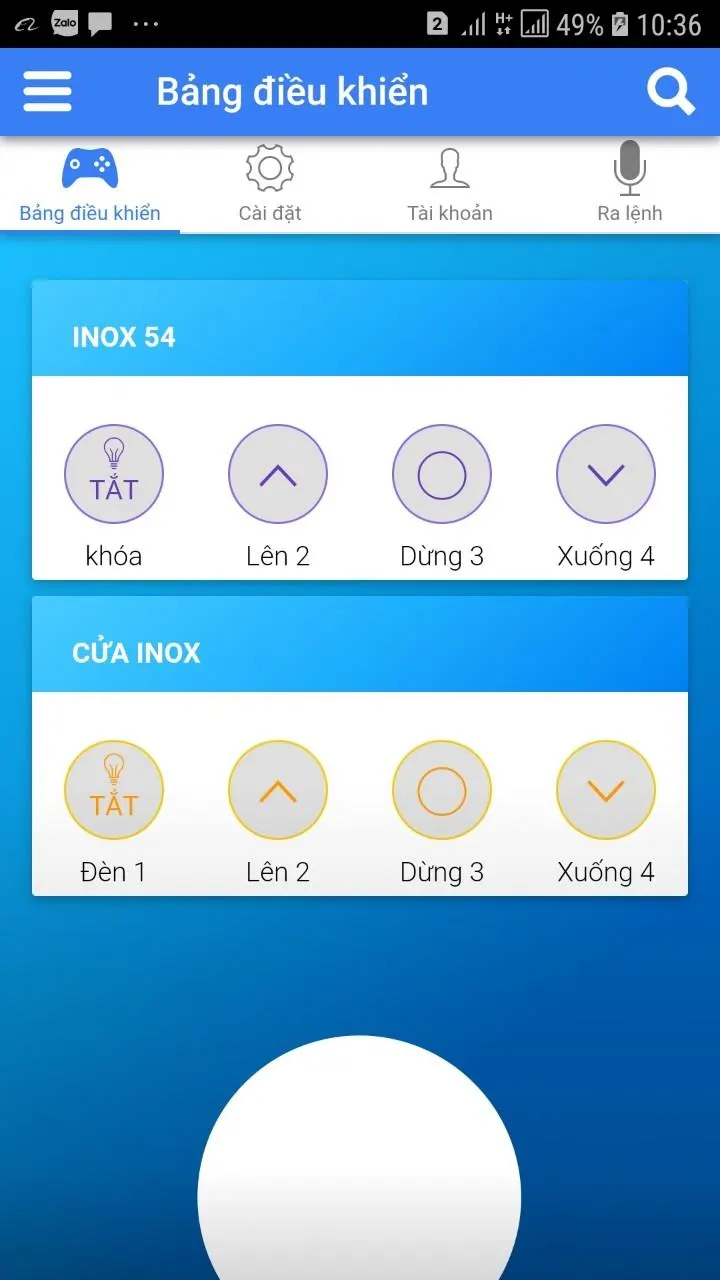 GIao diện điều khiển cửa cuốn bằng điện thoại thông minh