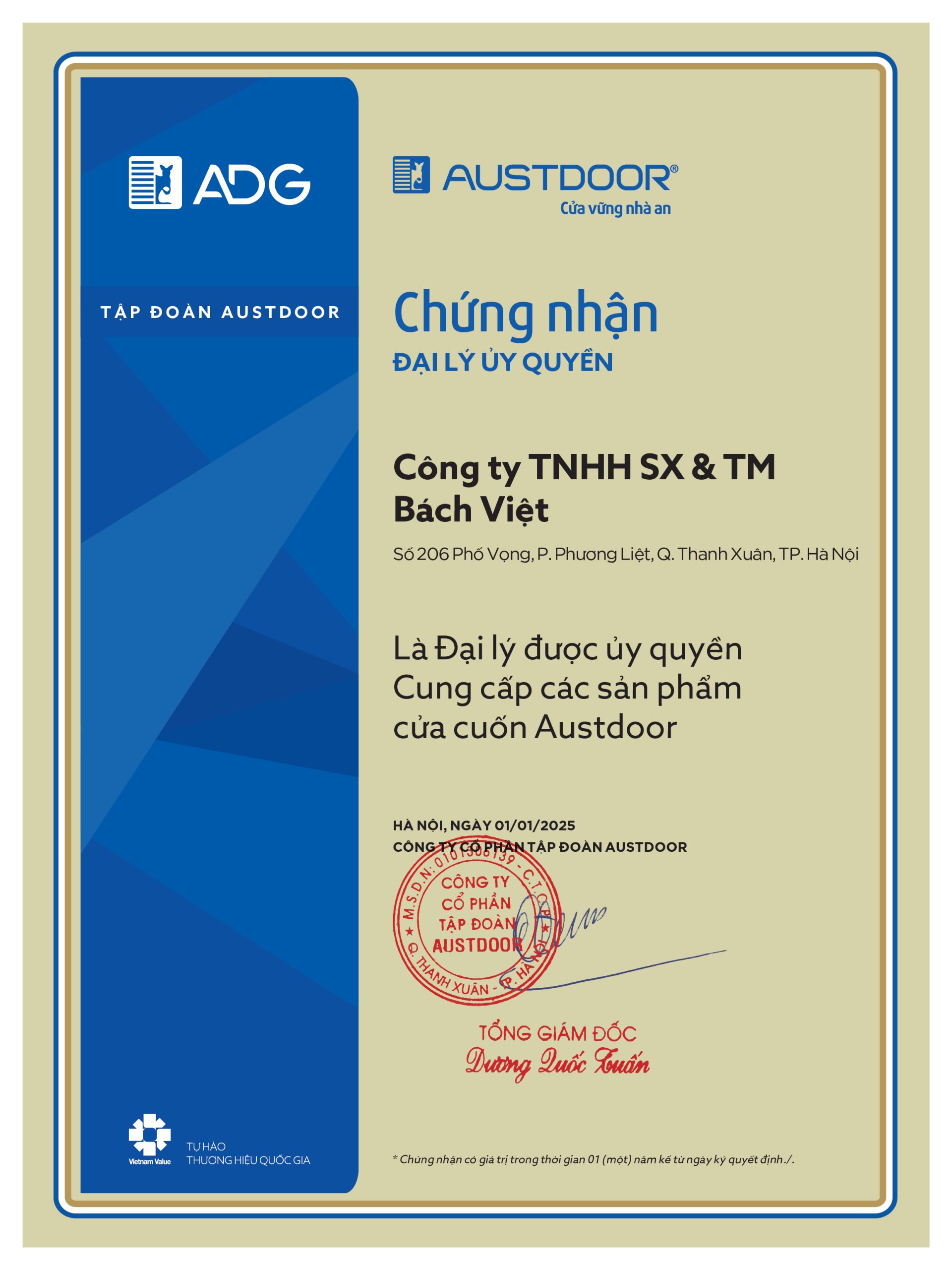 Chứng nhận đại lý Austdoor